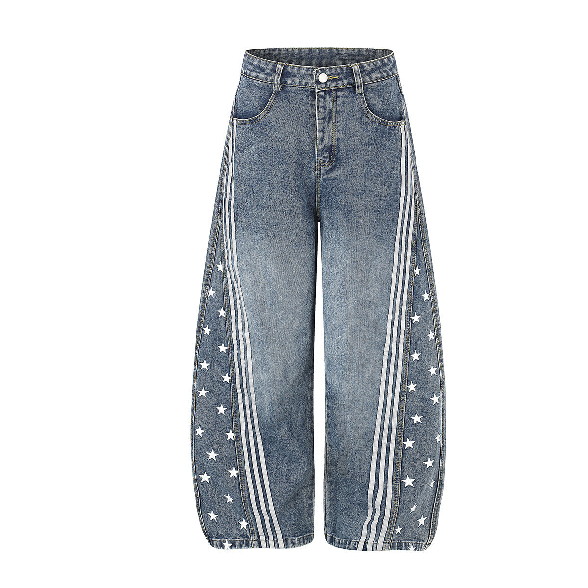 Bear American light Asian street style, three-bar jeans, straight-leg curved pants, loose wide-leg floor-length pants