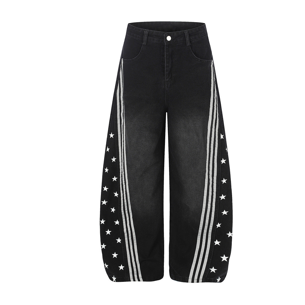 Bear American light Asian street style, three-bar jeans, straight-leg curved pants, loose wide-leg floor-length pants