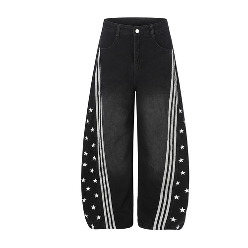 Bear American light Asian street style, three-bar jeans, straight-leg curved pants, loose wide-leg floor-length pants
