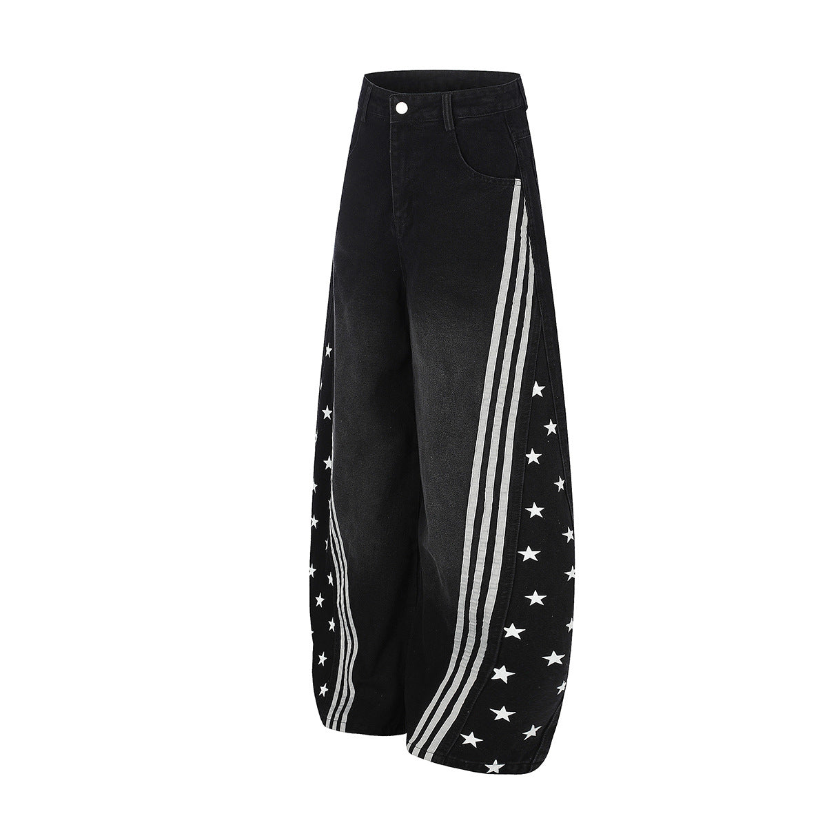 Bear American light Asian street style, three-bar jeans, straight-leg curved pants, loose wide-leg floor-length pants