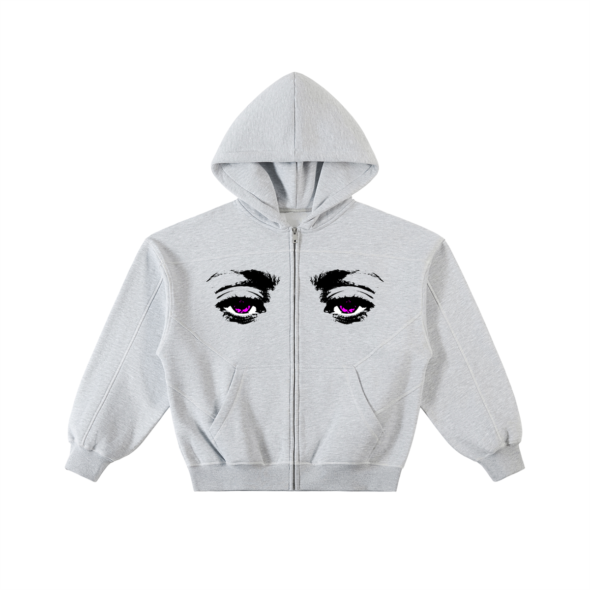 Contrast-Stitched Boxy Fleece Zip Hoodie