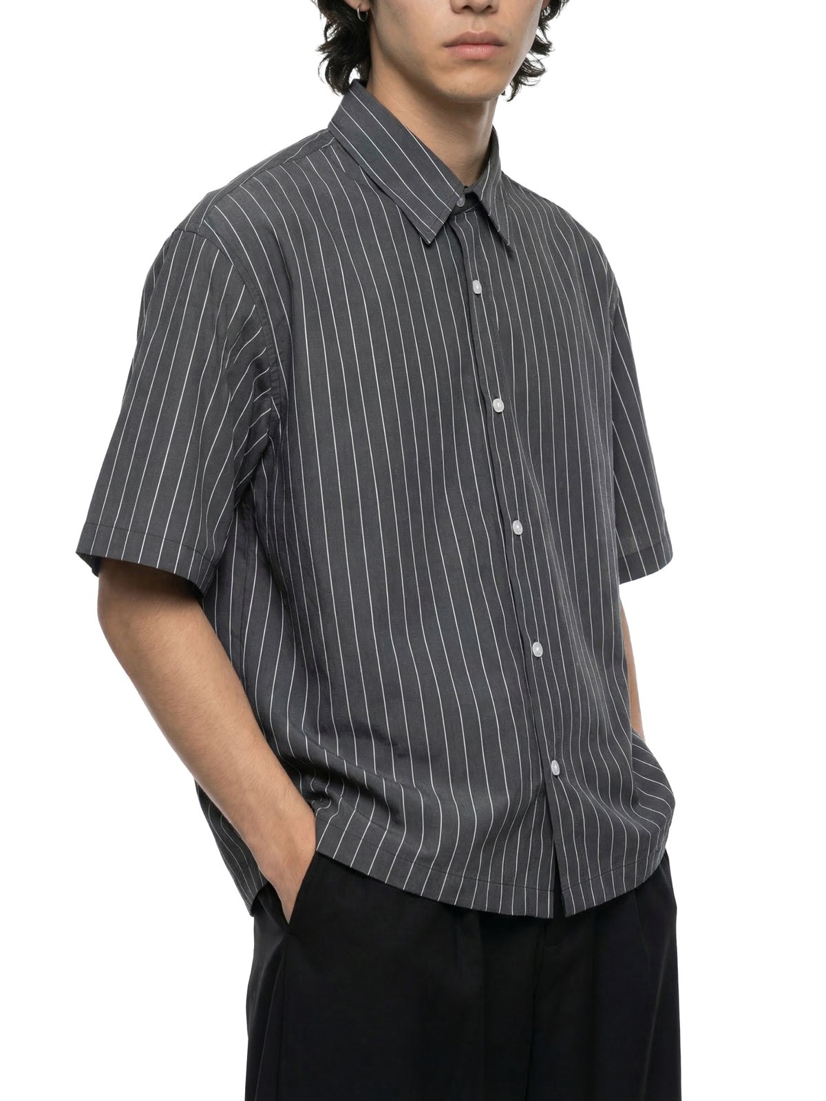 Unisex Striped Boxy Button-Up Shirt