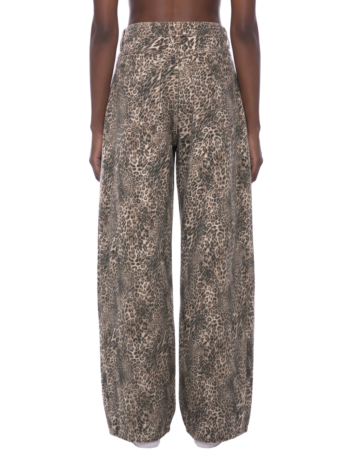 Unisex Vintage Wash Leopard Wide Leg Jeans